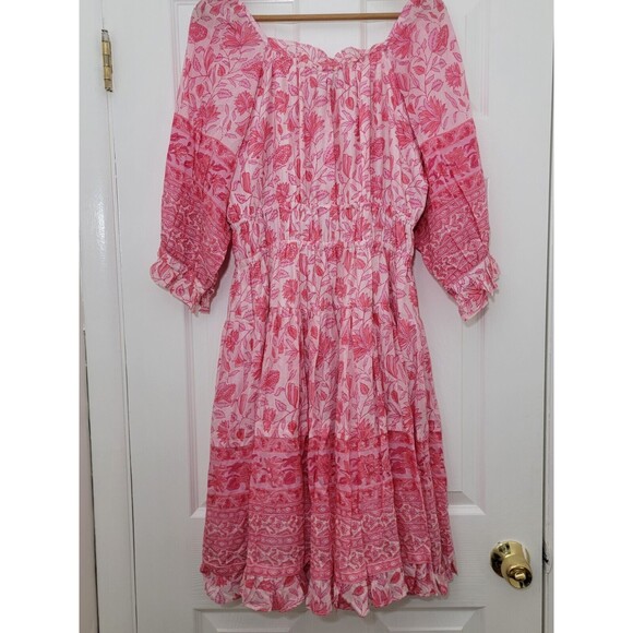 Bella Tu Off-The-Shoulder Mini Dress Pink Floral Bohemian Size XL Modified - Picture 3 of 16